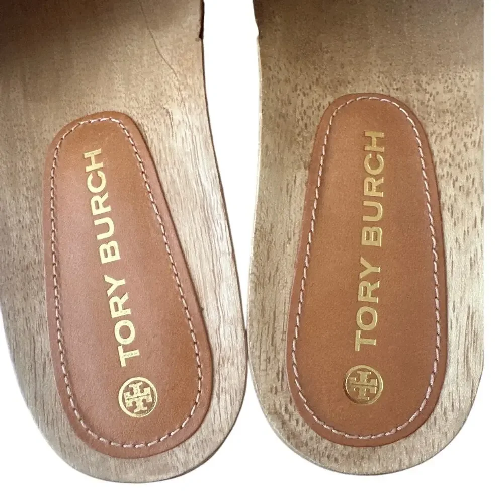 Tory Burch Jessa Leather Wood Sandals Size 8‎